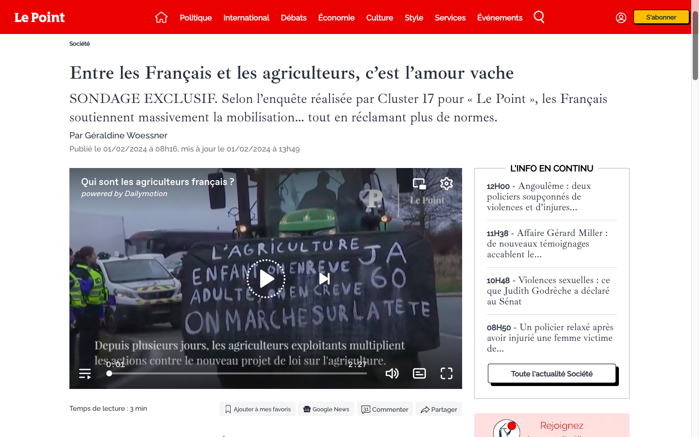 Le Point - Entre les Français et les agriculteurs, c’est l’amour vache