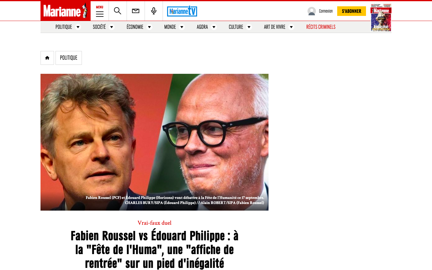 Marianne - Fabien Roussel vs Édouard Philippe : à la "Fête de l'Huma", une "affiche de rentrée" sur un pied d'inégalité