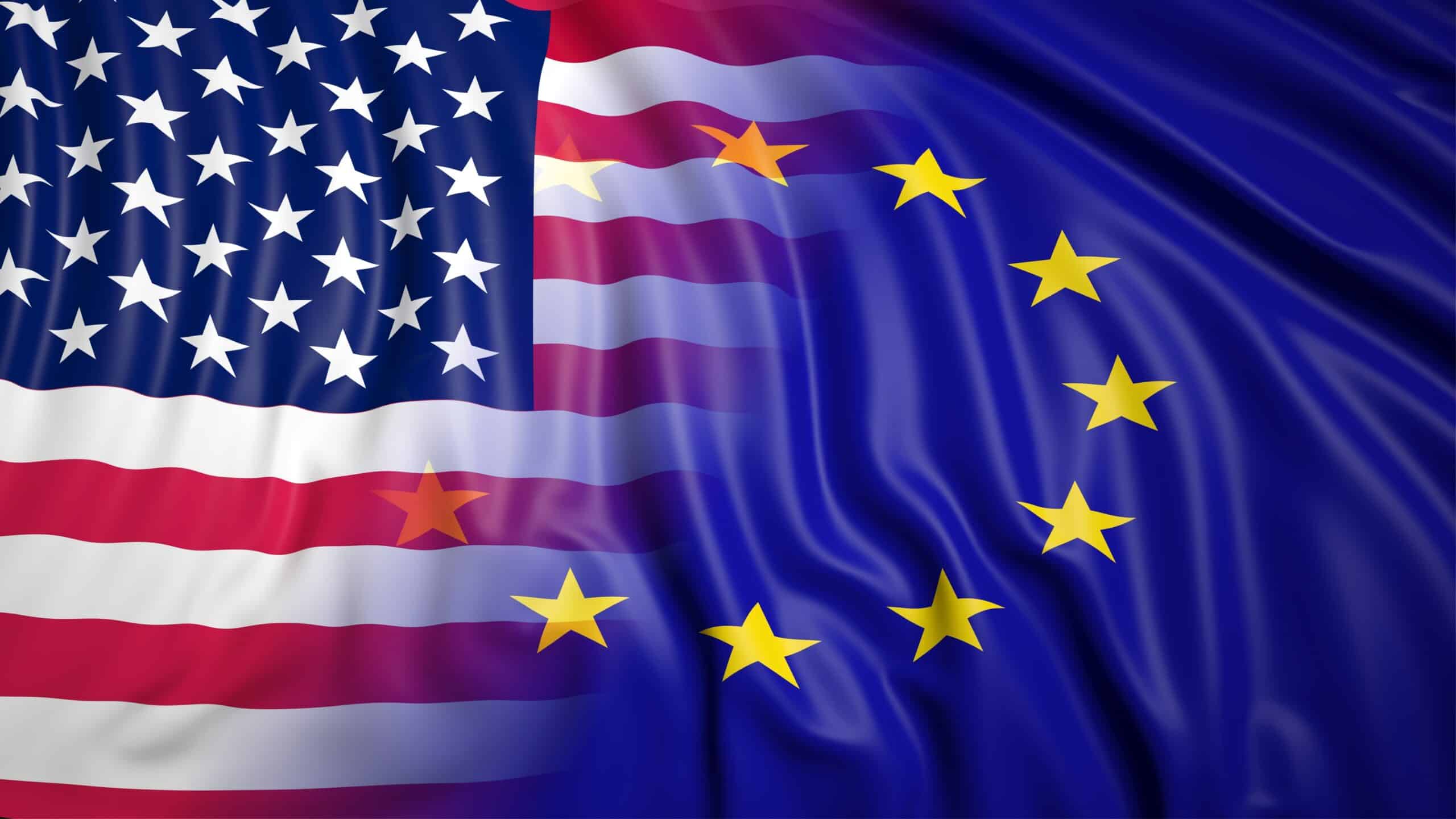 Close Up,of,american,and,eu,flags